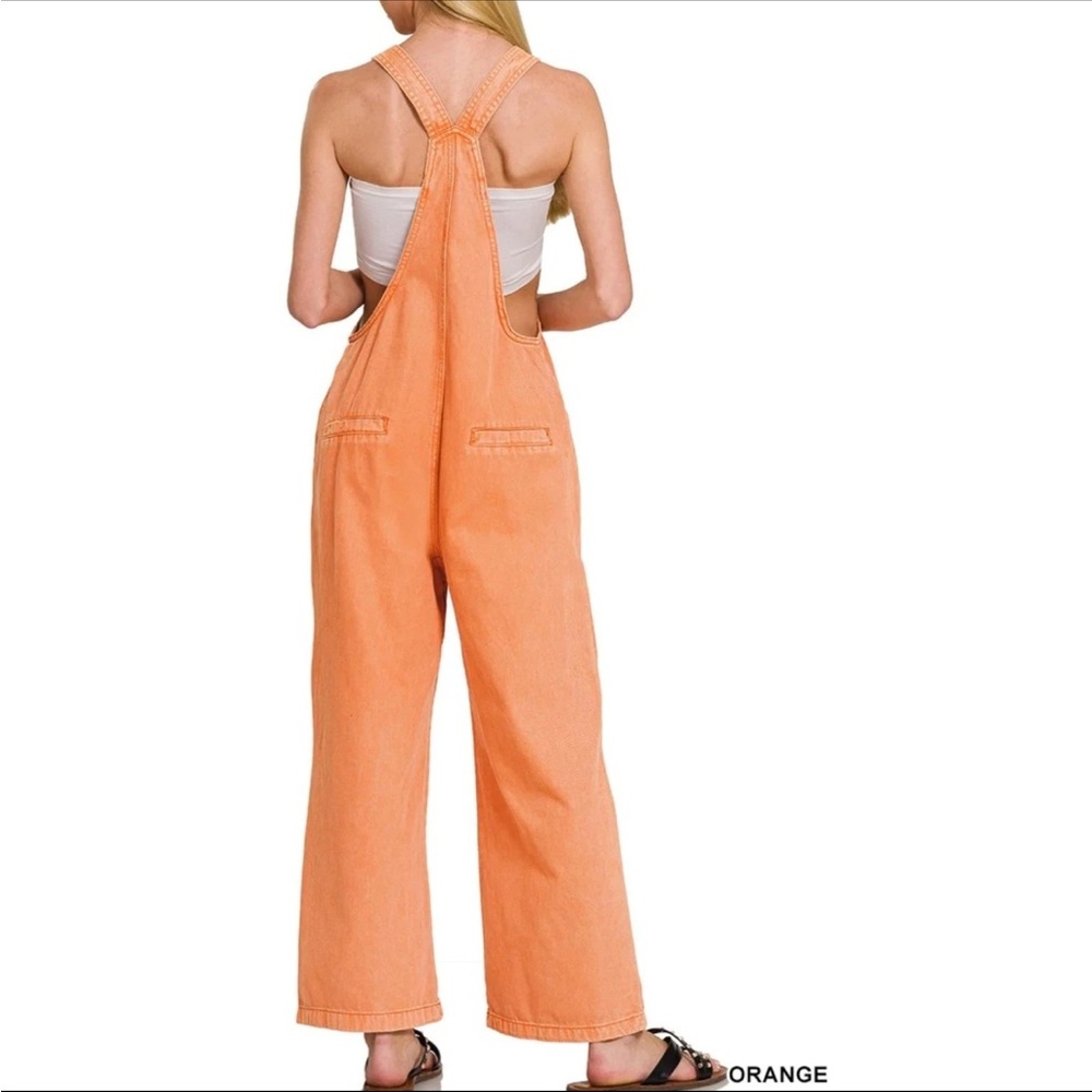 Zenana Premium Casual Wide-Leg Orange Women's Jumper Overalls NWT - Picture 3 of 3